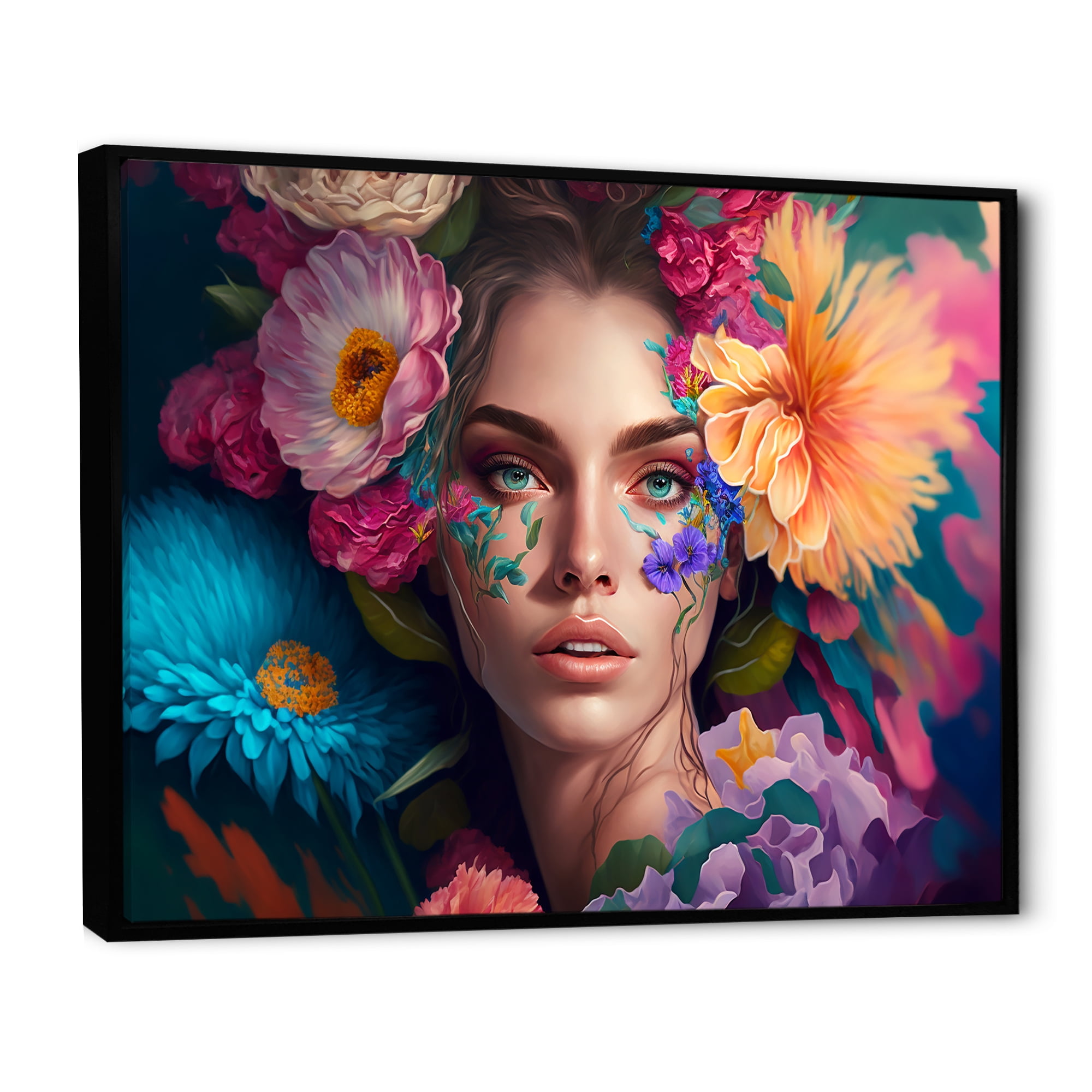 Designart Floral Sensual Woman Portrait I Floating Frame Wall Art