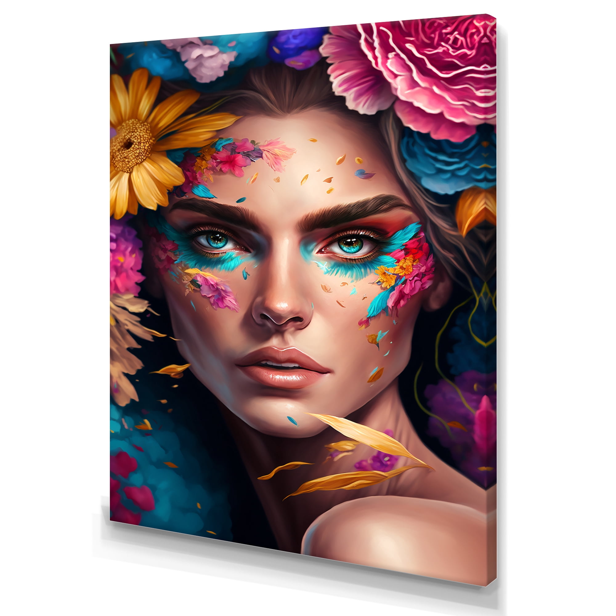 Designart Floral Sensual Woman Portrait III Canvas Wall Art