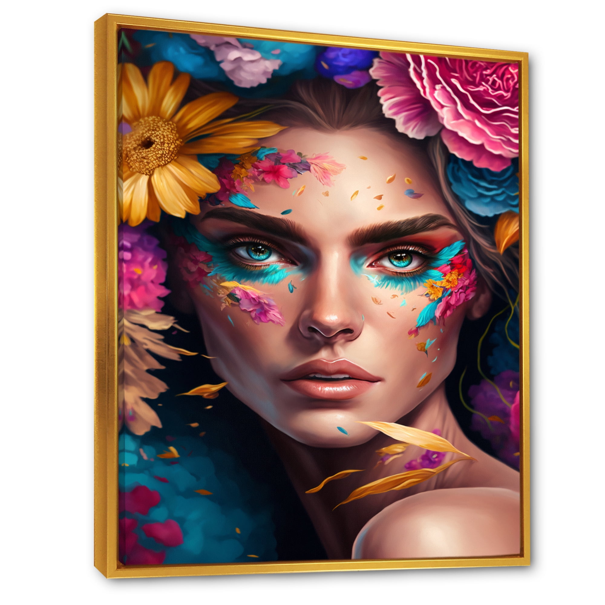 Designart Floral Sensual Woman Portrait III Floating Frame Wall Art