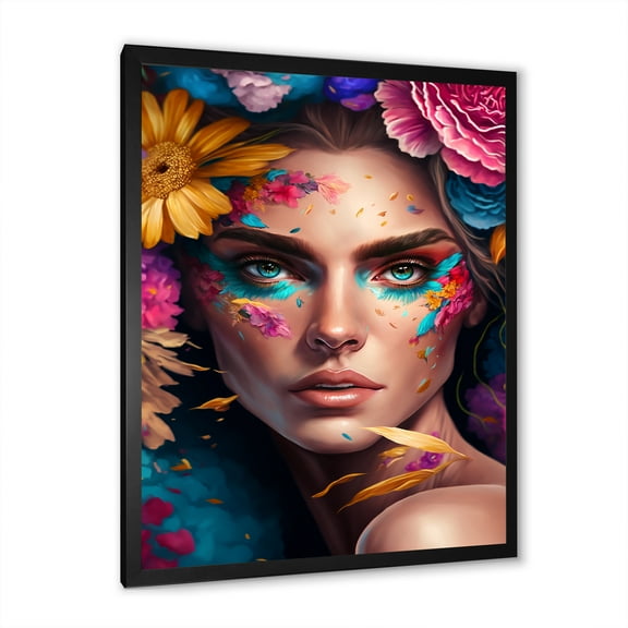 Designart Floral Sensual Woman Portrait III Framed Wall Art