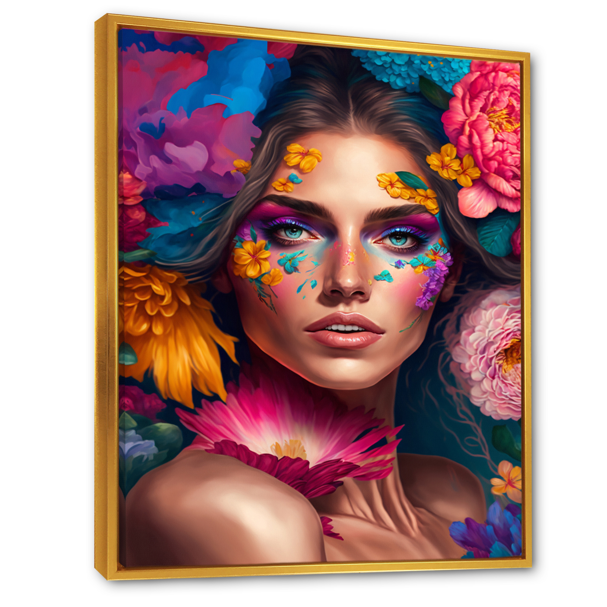 Designart Floral Sensual Woman Portrait IV Floating Frame Wall Art