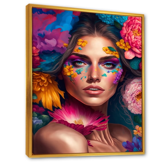 Designart Floral Sensual Woman Portrait IV Floating Frame Wall Art