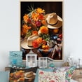 thumbnail image 1 of Designart "Floral Shades of Mexican Sombrero II" People Framed Wall Art - Global Orange Mexican Art Hallway Framed Wall Art Decor, 1 of 6