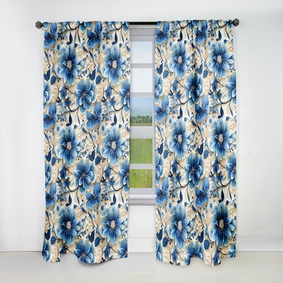 Designart "Floral Tranquility II" Floral Blackout Curtain Panels