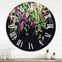 Designart 'Floral Tropical Leaves Om Black' Farmhouse Wall Clock