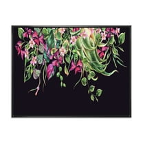 Designart 'Floral Tropical Leaves On Black Background' Farmhouse Framed Canvas Wall Art Print