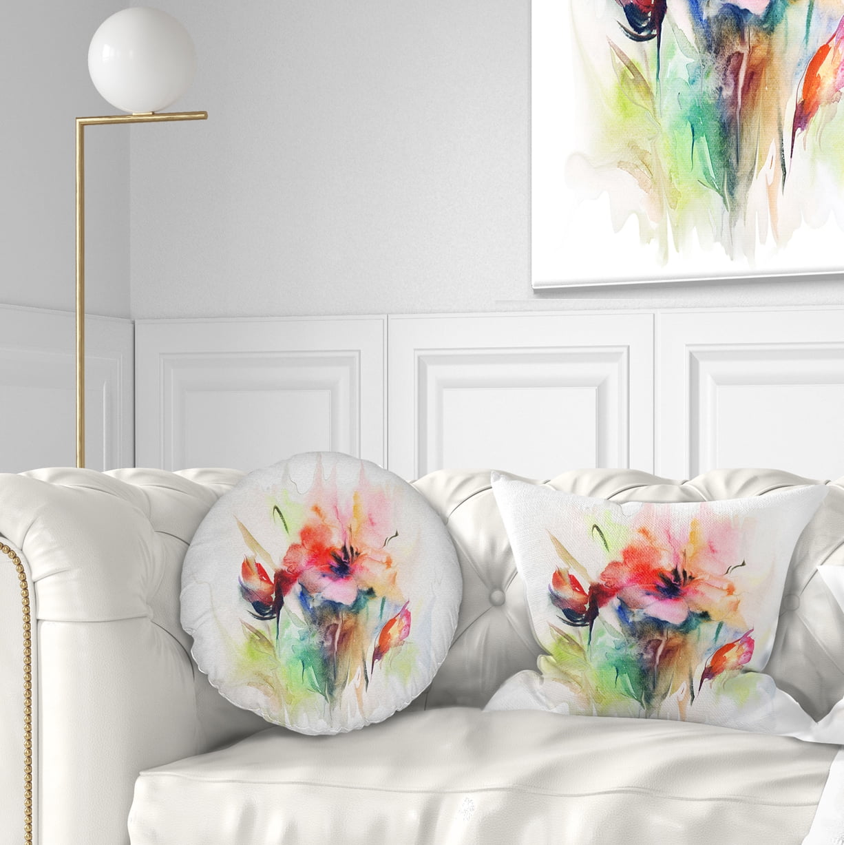 Designart Floral Watercolor Illustration - Abstract Floral Throw Pillow - 12x20
