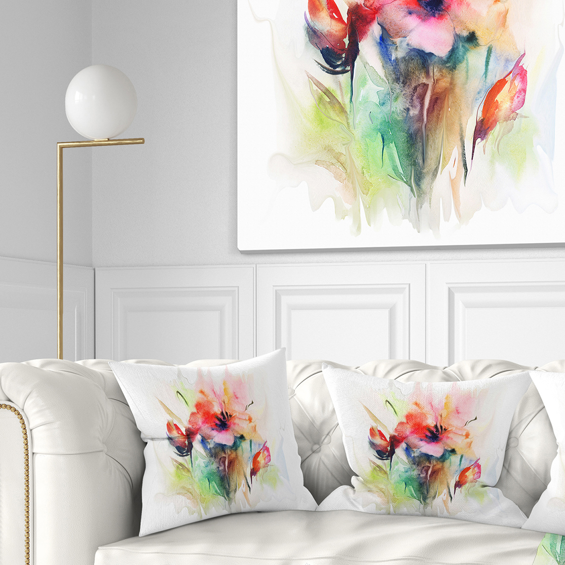Designart Floral Watercolor Illustration - Abstract Floral Throw Pillow - 18x18