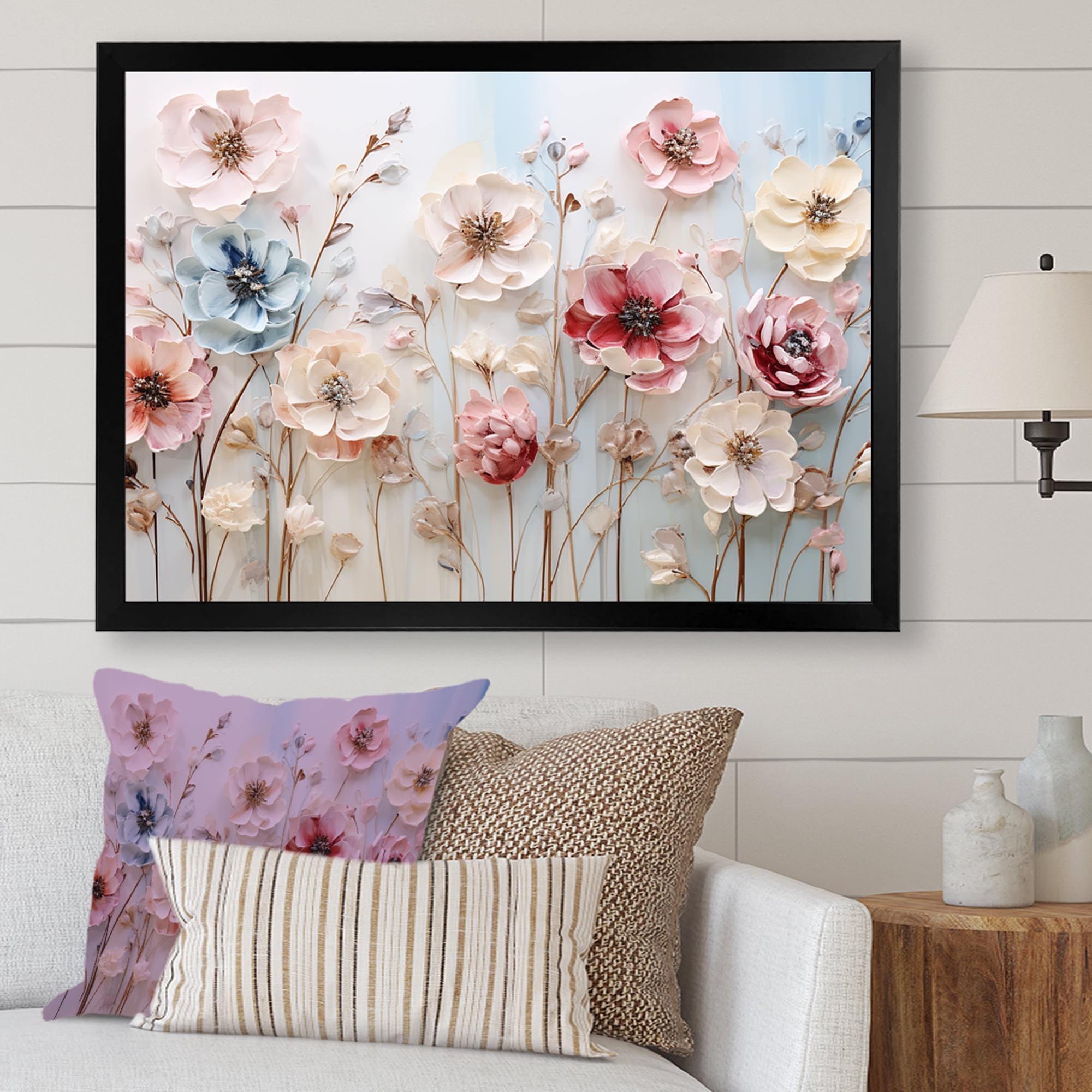 Designart "Floral Wonderland in White and Pink" Floral Framed Wall Art ...