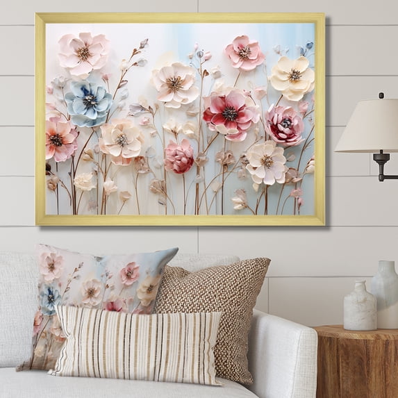 Designart "Floral Wonderland in White and Pink" Floral Framed Wall Art Decor - Traditional White Flowers Bedroom Framed Canvas Wall Art