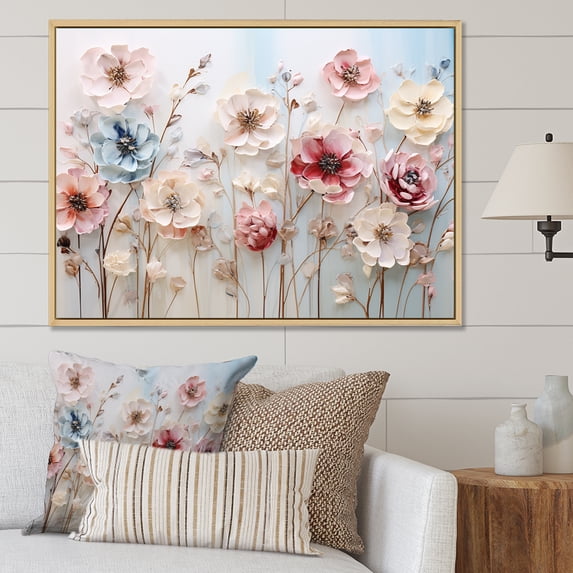Designart "Floral Wonderland in White and Pink" Floral Framed Wall Art - Traditional White Flowers Hallway Framed Wall Art Decor