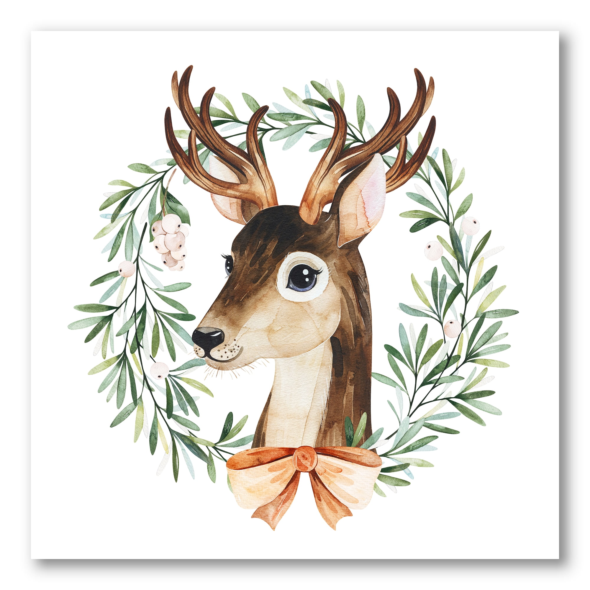 Designart ' Floral Wreath Isolated On White Over Deer ' Farmhouse Canvas Wall Art Print