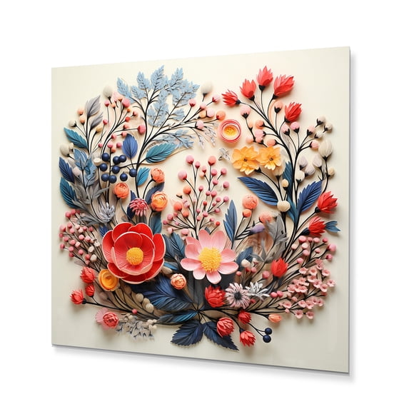 Designart "Floral Wreath in Beige and Orange IV" Floral Metal Art Print