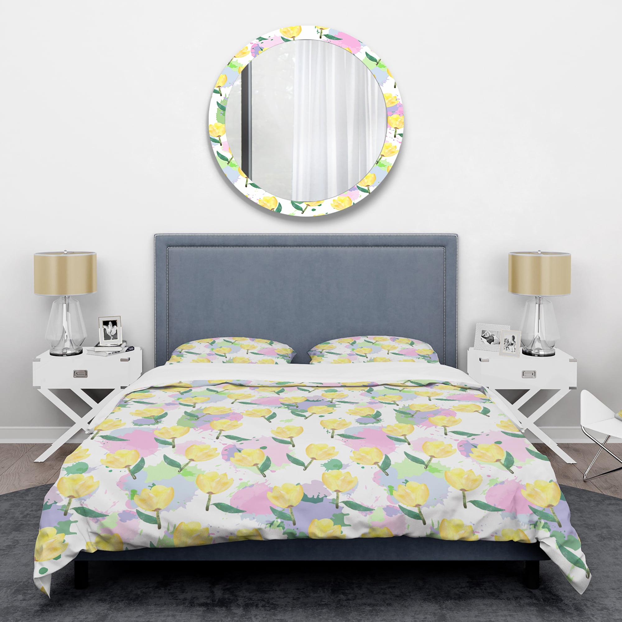 Designart 'Floral pattern with flowers' Mid-Century Modern Duvet Cover Set