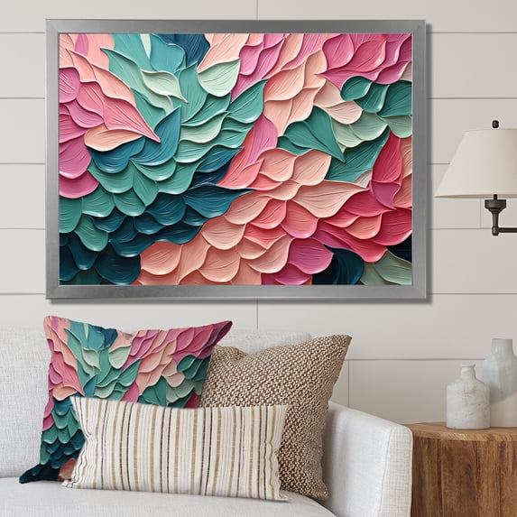 Designart "Florals in Motion Pink and Green Serenade" Animals Framed Wall Art Decor - Modern Farmhouse Pink Bat Entryway Framed Wall Art Print
