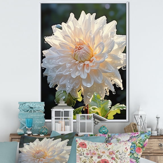Designart "Florescent Dance Of White Dahlias" Dahlia Floater Framed Canvas Wall Art