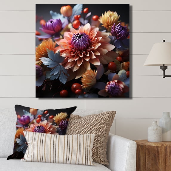 Designart "Flourishing Pink Cornflowers In Neon IV" Cornflowers Wall Decor