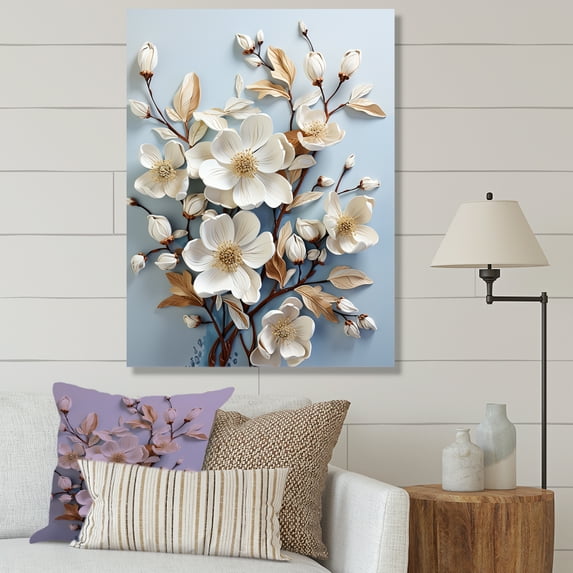 Designart "Flourishing Tranquil White Dogwood III" Dogwood Canvas Art Print