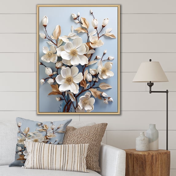 Designart "Flourishing Tranquil White Dogwood III" Dogwood Floater Framed Canvas Art Print