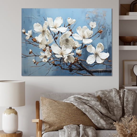 Designart "Flourishing Tranquil White Dogwood V" Dogwood Wall Art Living Room