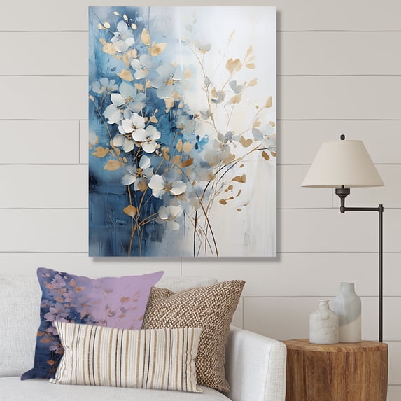 Designart "Flourishing Wonders Of Beige And Gold Flora II" Plants Wall Art Living Room