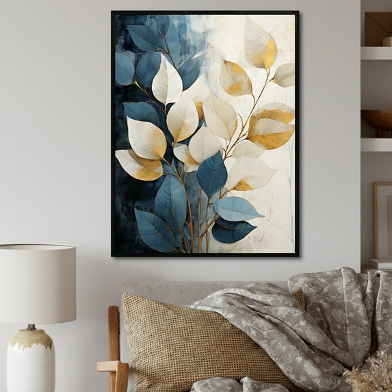 Designart "Flourishing Wonders Of Beige And Gold Flora IV" Plants Floater Framed Canvas Prints