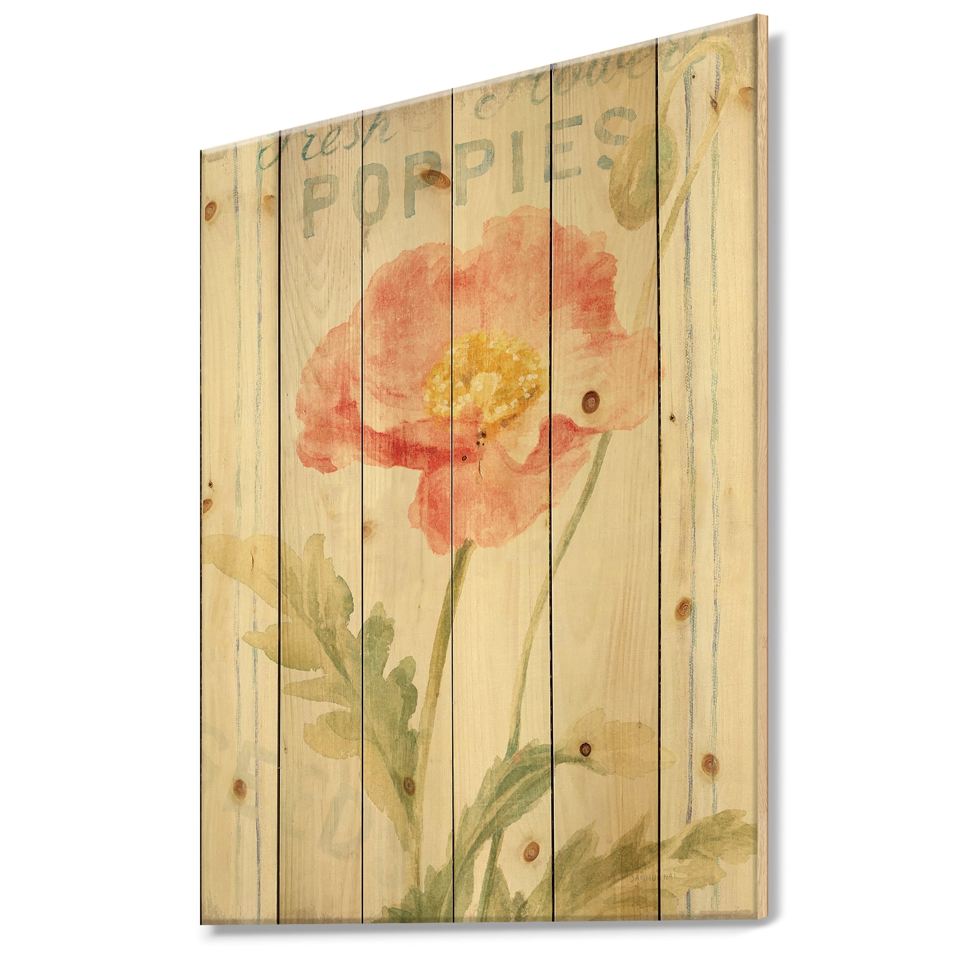 Designart 'Floursack Florals IV' Cottage Print on Natural Pine Wood