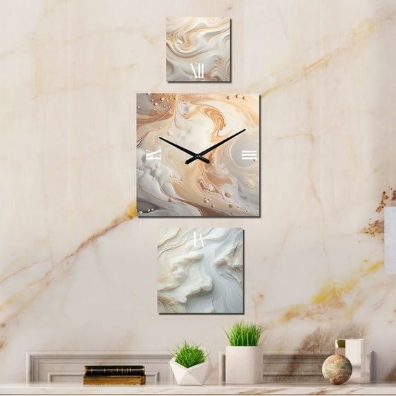 Designart "Flow of Abstract Milky White" Abstract Shapes Oversized Wall Clock - Set Of 3 - Extra large Clock For Office Décor - Large Contemporary Wall Clock