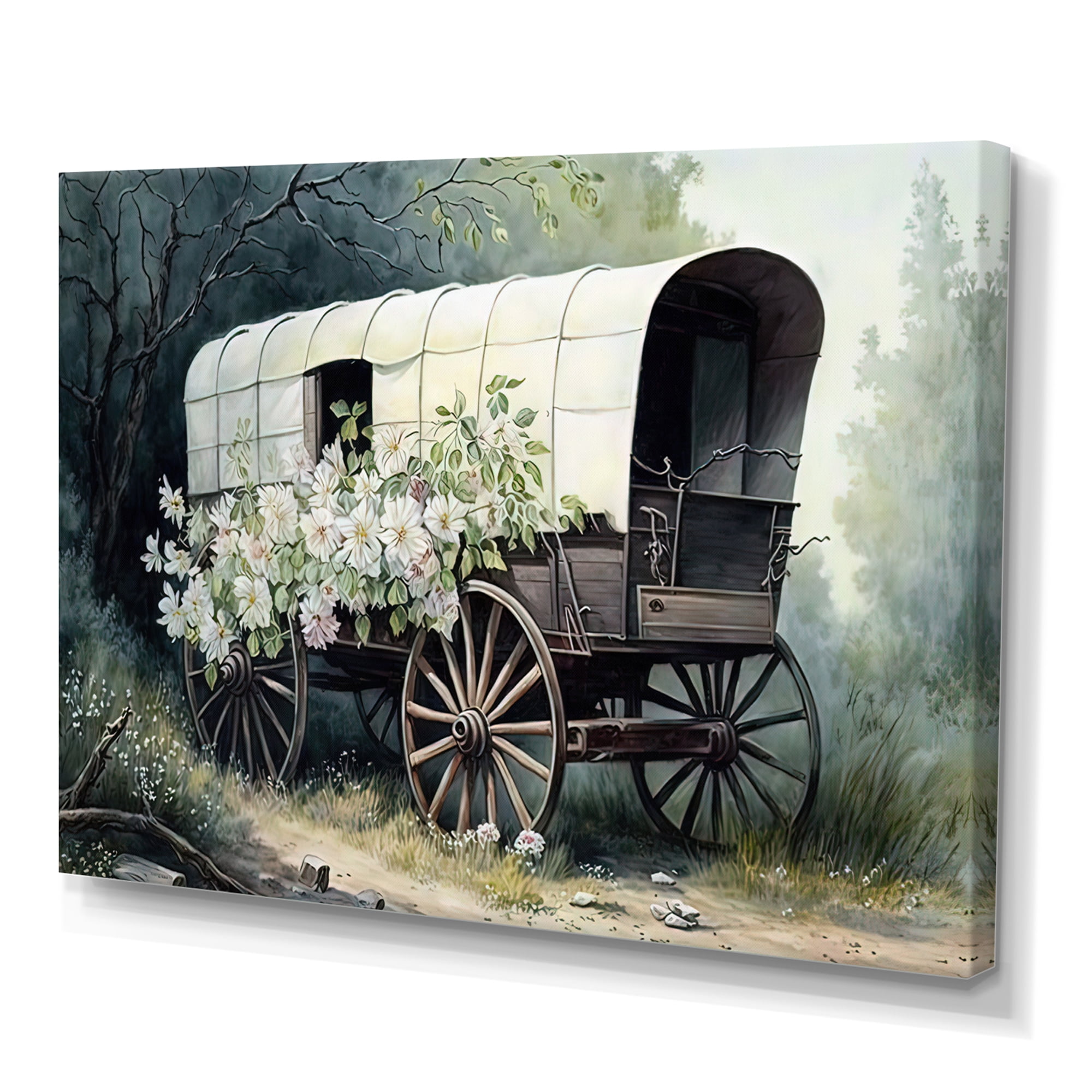 Designart Flower Old Cottage Caravan I Canvas Wall Art