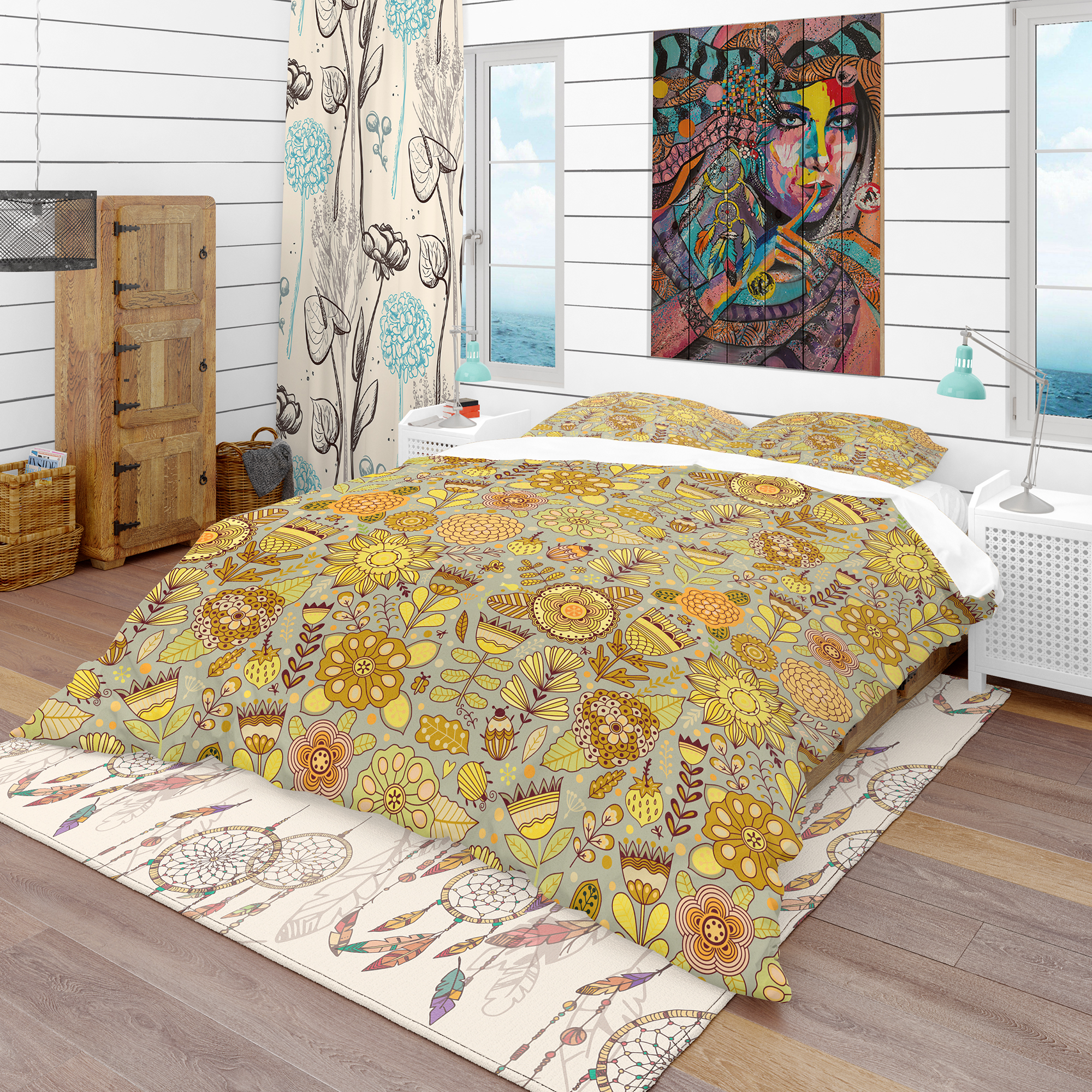 Designart 'Flower Pattern Botanic Texture' Modern & Contemporary Duvet Cover Set