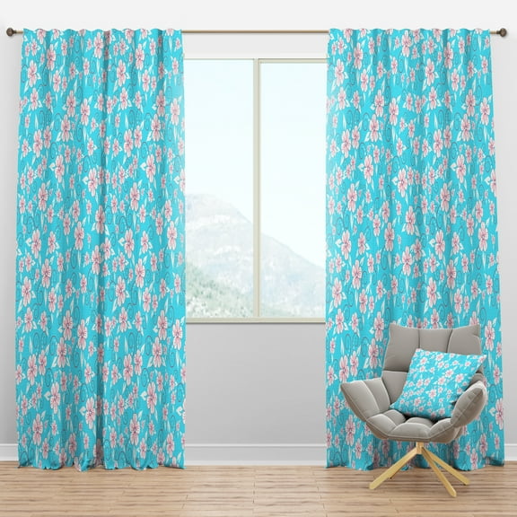 Designart 'Flower Pattern On Turquoise Pattern' Modern & Contemporary Blackout Curtain Panel