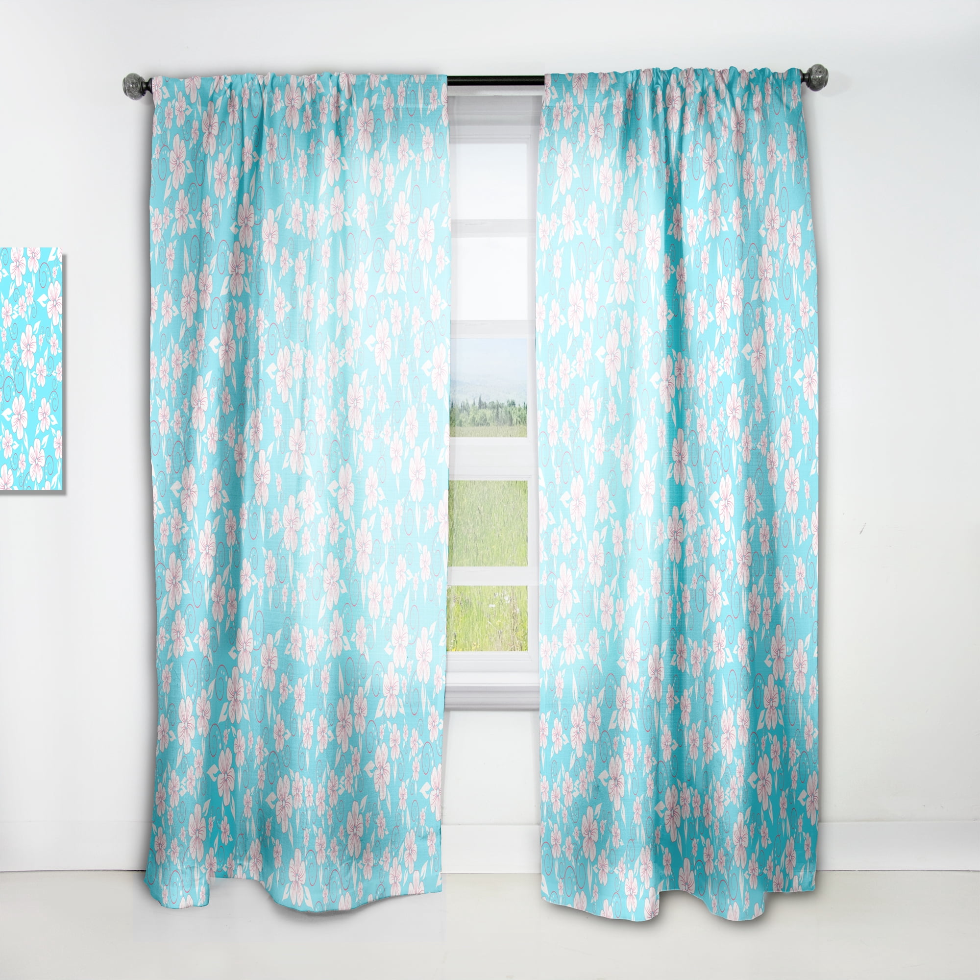 Designart 'Flower Pattern On Turquoise Pattern' Modern & Contemporary Curtain Panel