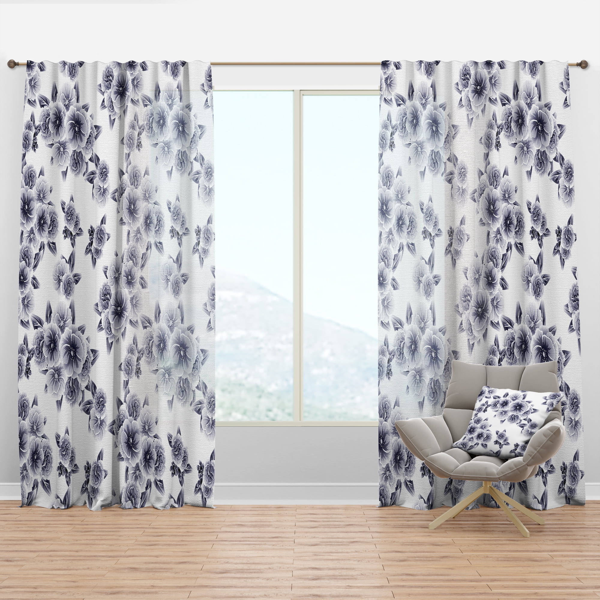 Designart 'Flower Pattern in Vintage Style' Modern & Contemporary Curtain Panel
