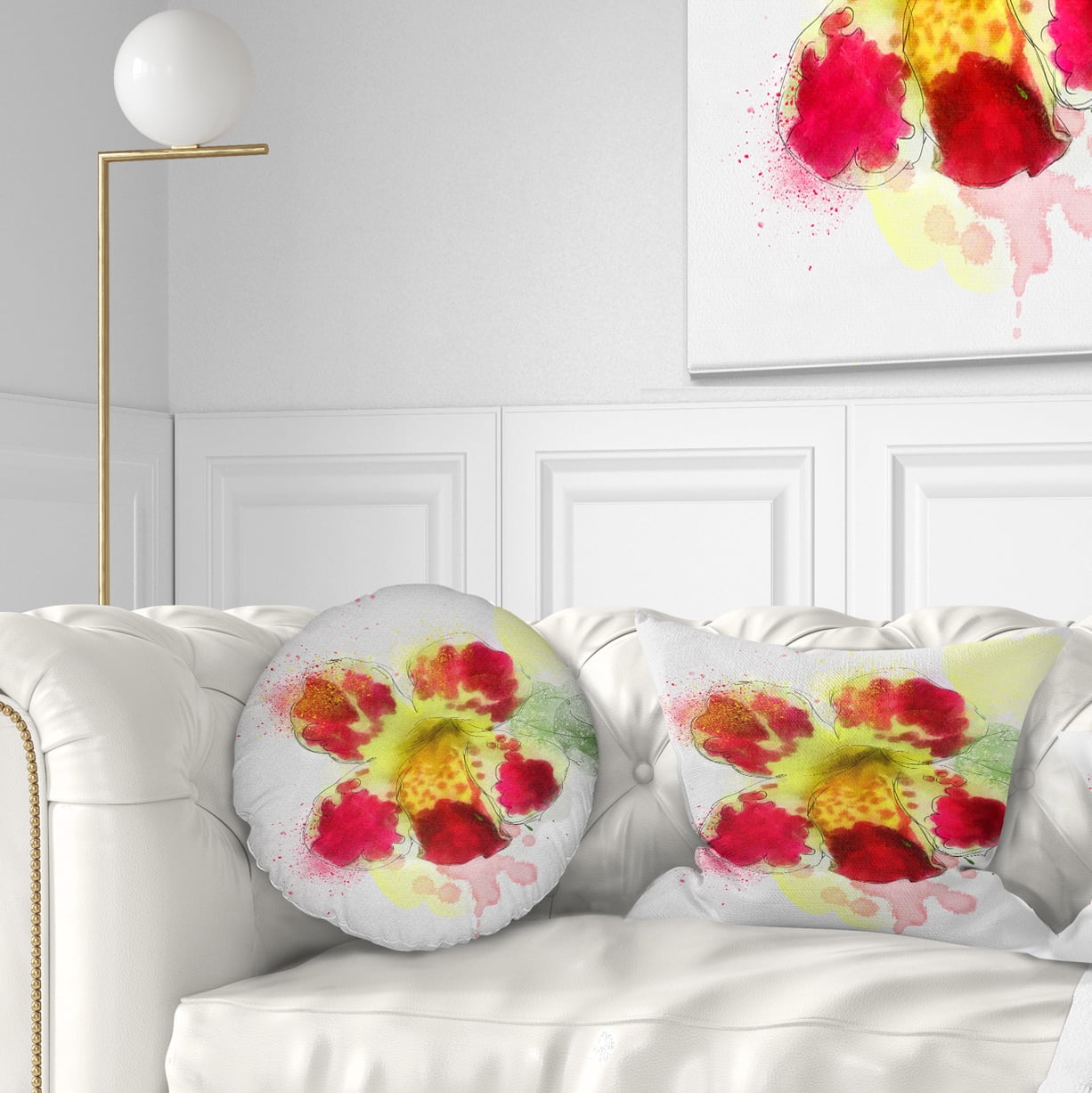 Designart Flower Watercolor with Color Splashes - Floral Throw Pillow - 12x20