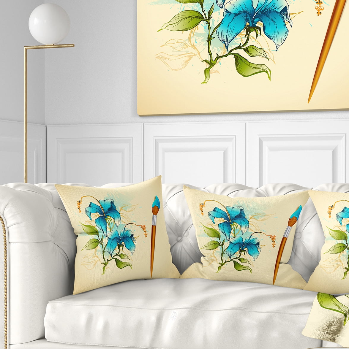 Designart Flower with Brush Illustration - Floral Throw Pillow - 16x16