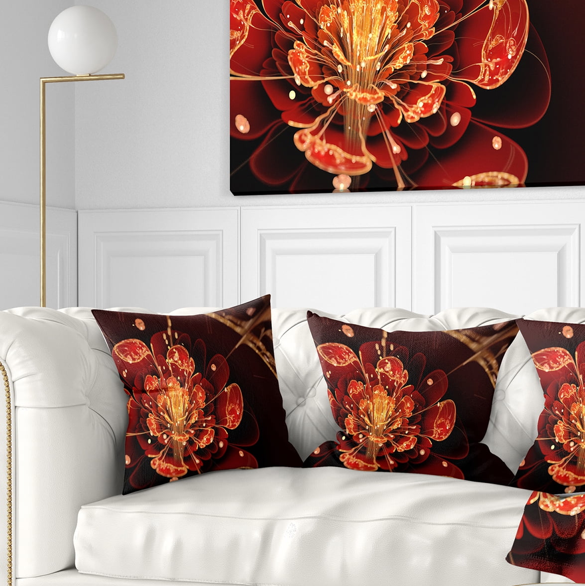 Designart Flower with Red Golden Petals - Floral Throw Pillow - 16x16