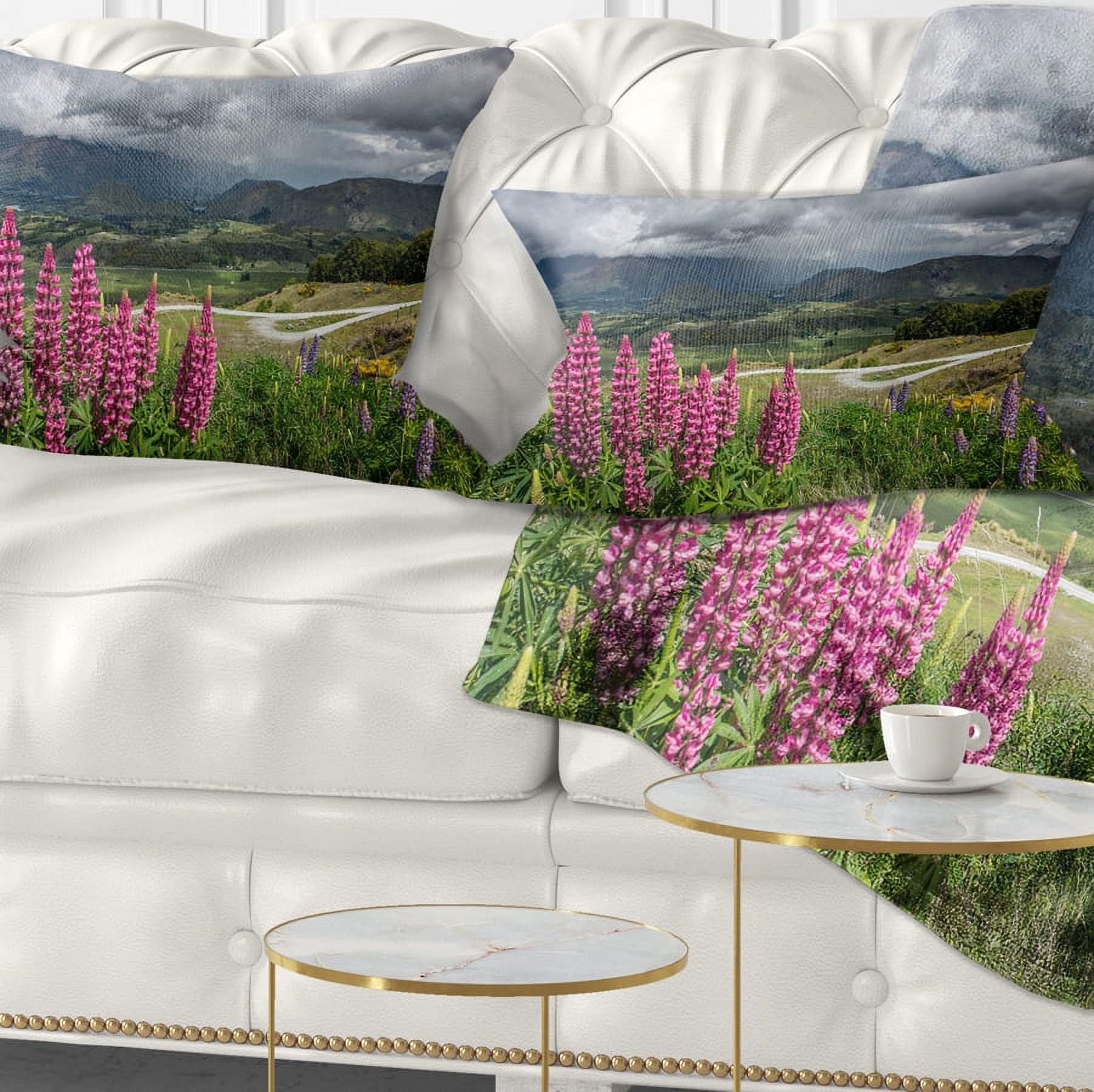 Designart Flowering Landscape of New Zealand - Landscape Printed Throw Pillow - 12x20