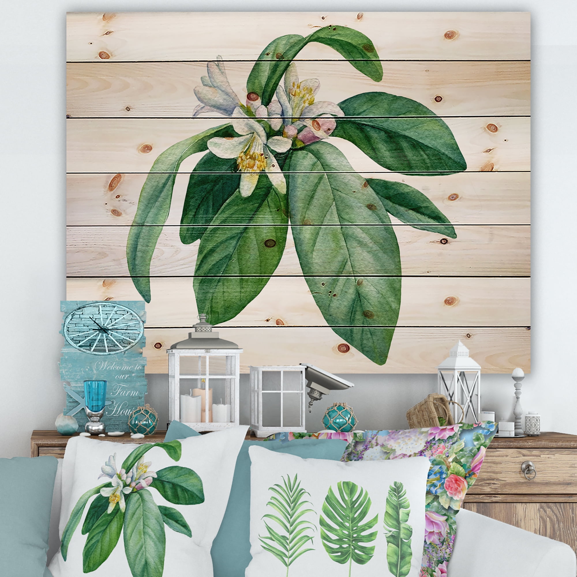 Designart 'Flowering Mandarin With Branch' Traditional Print on Natural Pine Wood