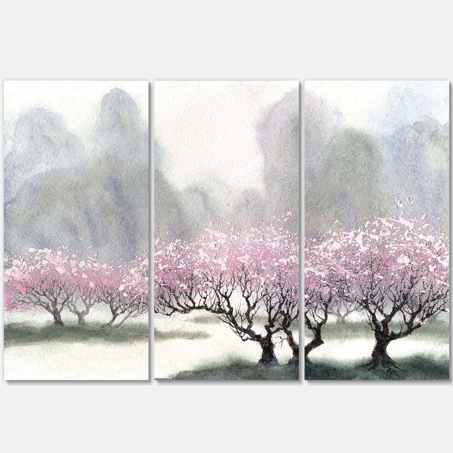 Designart 'Flowering Trees at Spring ' Landscape Art Print Canvas