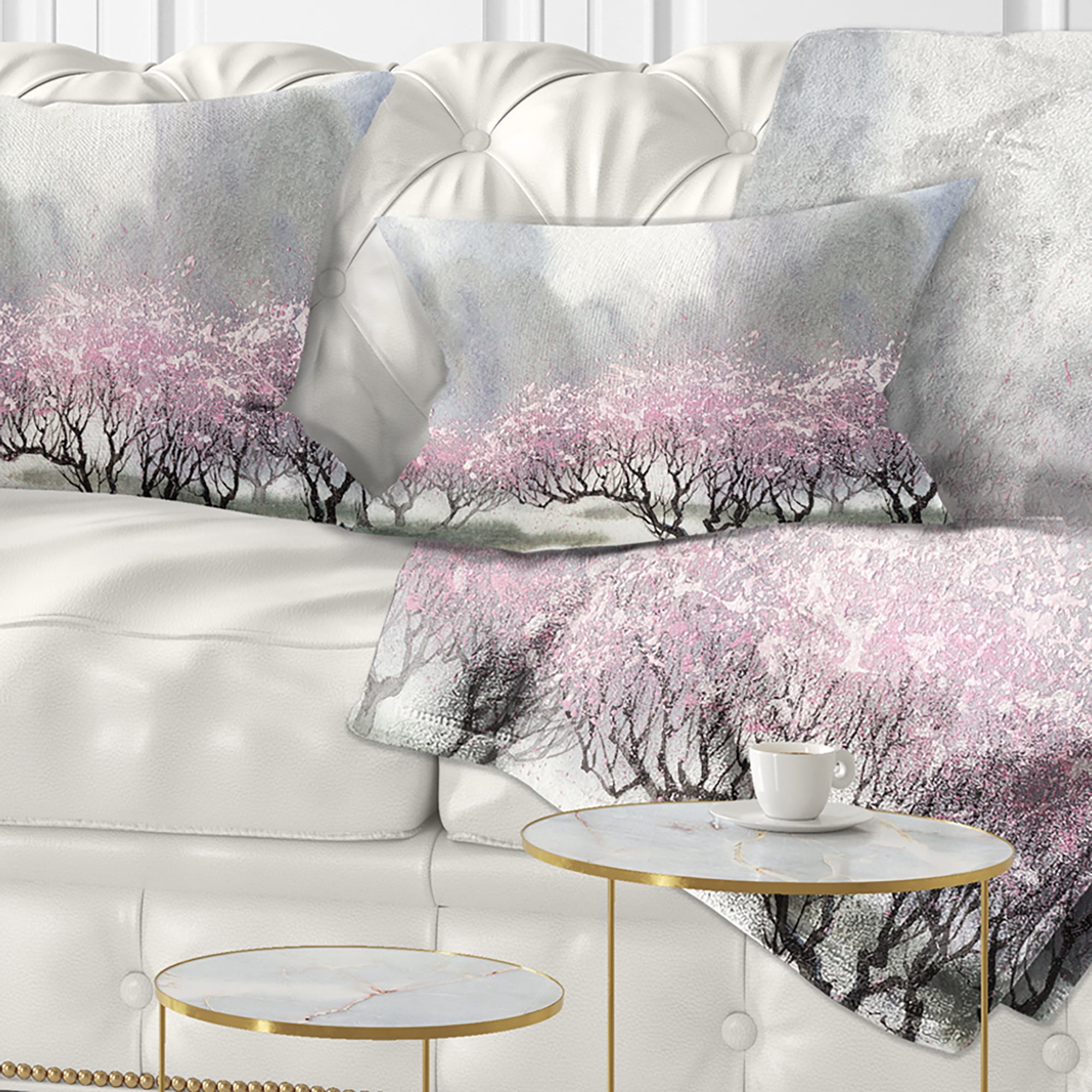 Designart Flowering Trees at Spring - Landscape Printed Throw Pillow - 12x20