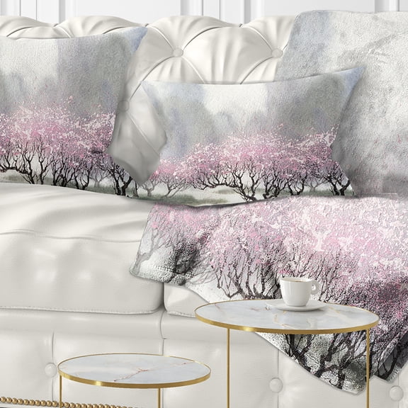 Designart Flowering Trees at Spring - Landscape Printed Throw Pillow - 12x20