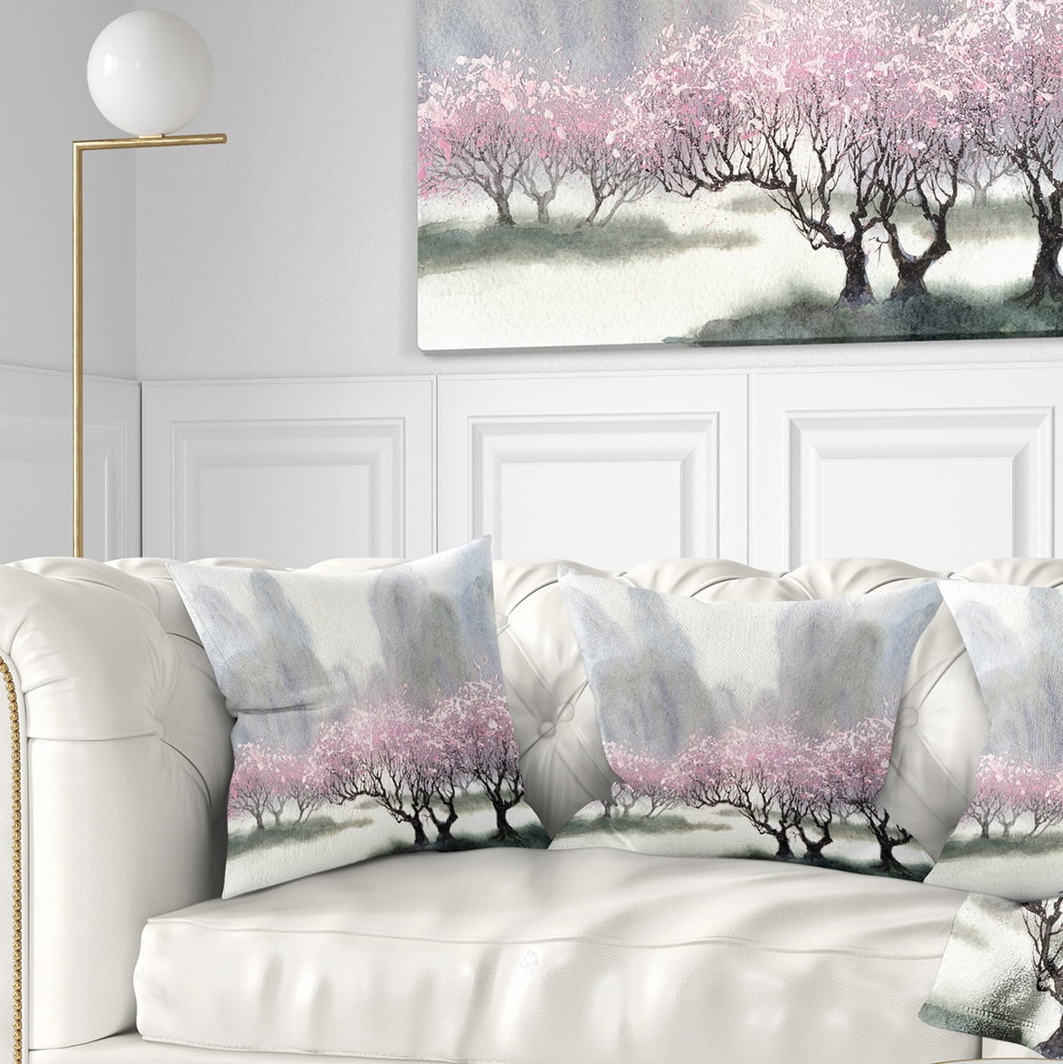 Designart Flowering Trees at Spring - Landscape Printed Throw Pillow - 16x16
