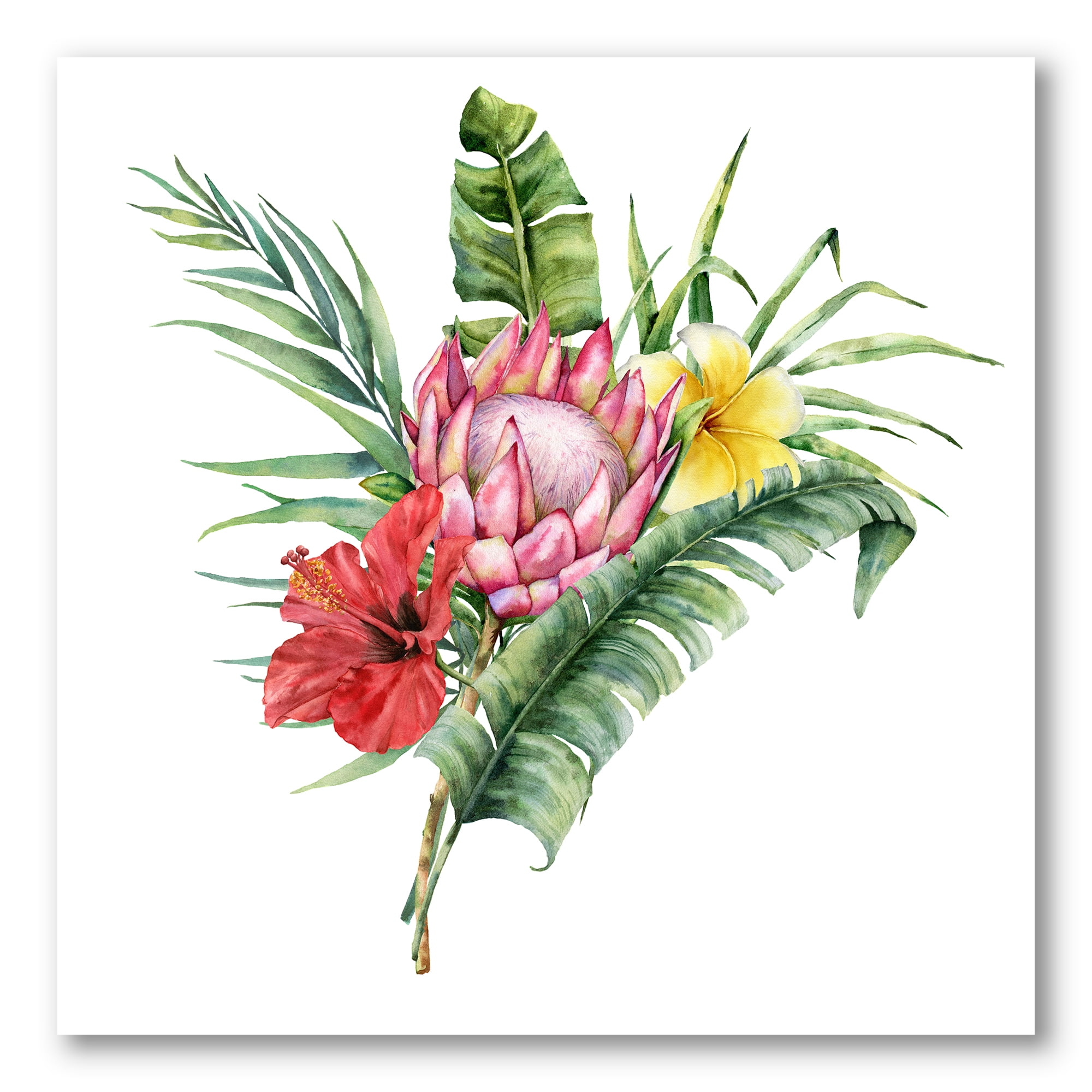 Designart ' Flowers Bouquet With Protea Plumeria Hibiscus ' Traditional Canvas Wall Art Print