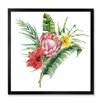 Designart 'Flowers Bouquet With Protea Plumeria Hibiscus' Traditional Framed Art Print