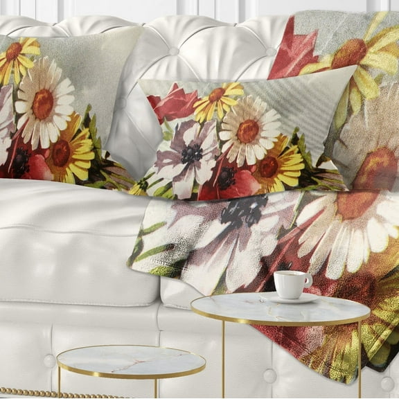 Designart Flowers Illustration - Floral Throw Pillow - 12x20