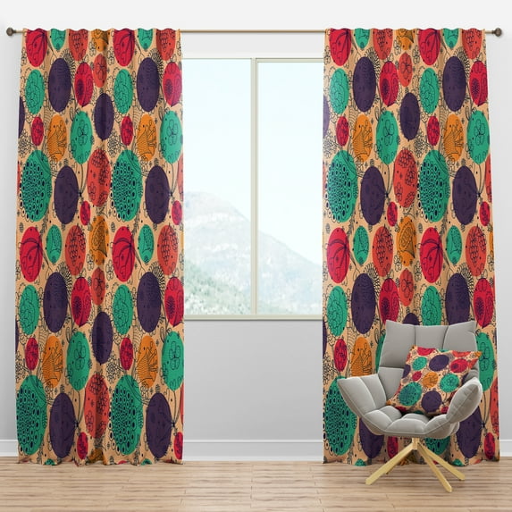 Designart 'Flowers Motif Pattern On Circles' Modern & Contemporary Blackout Curtain Panel