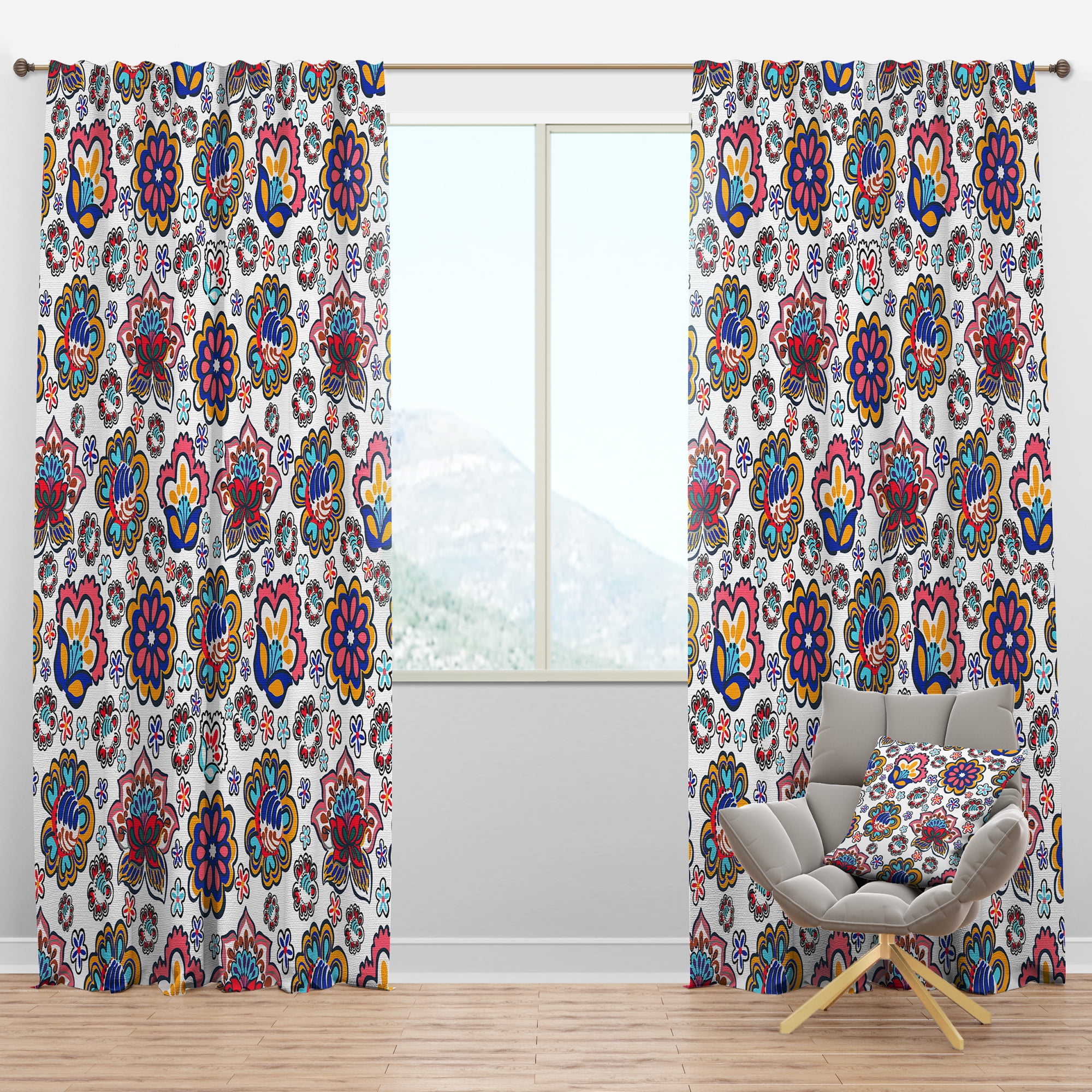 Designart 'Flowers Retro III' Mid-Century Modern Blackout Curtain Panel