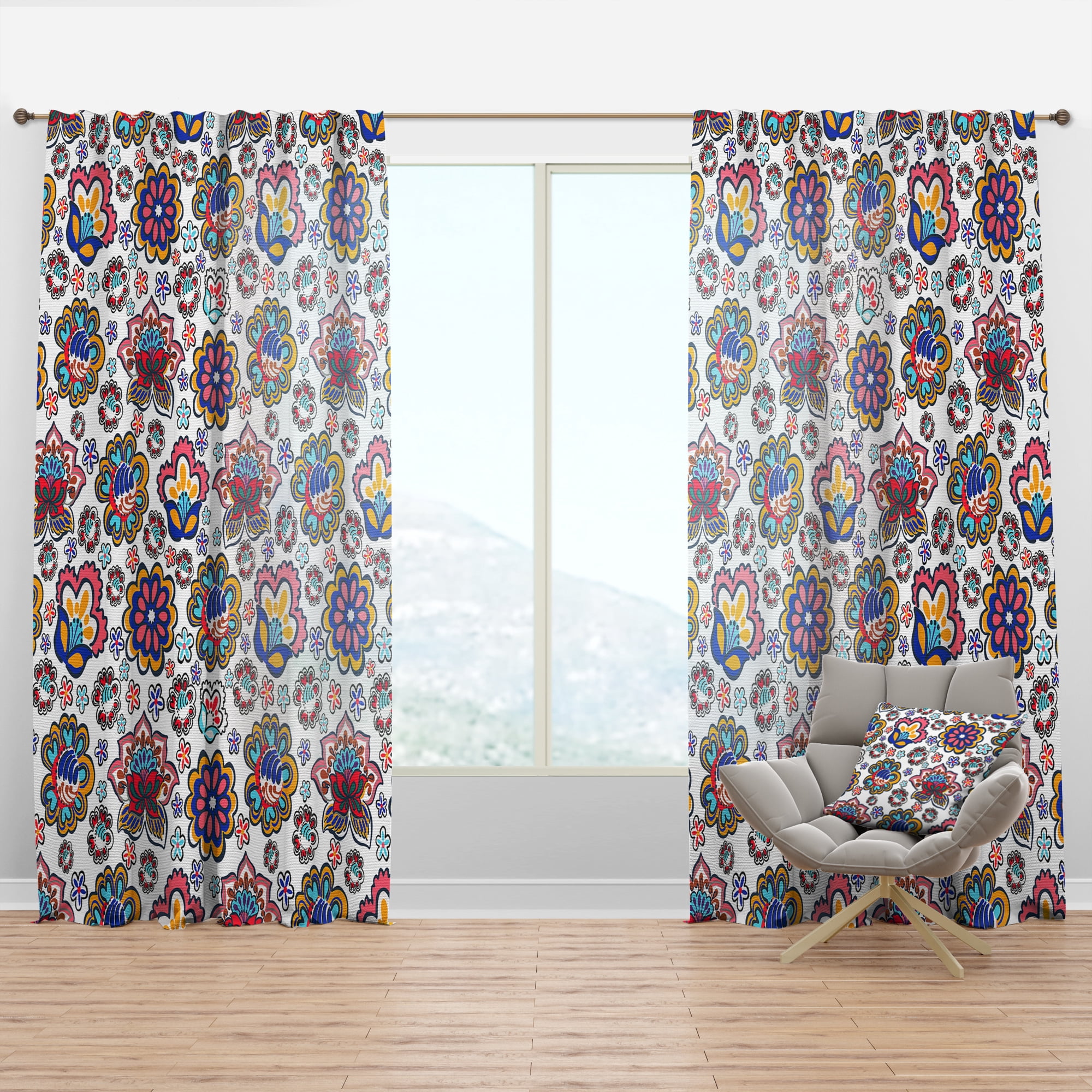 Designart 'Flowers Retro III' Mid-Century Modern Curtain Panel