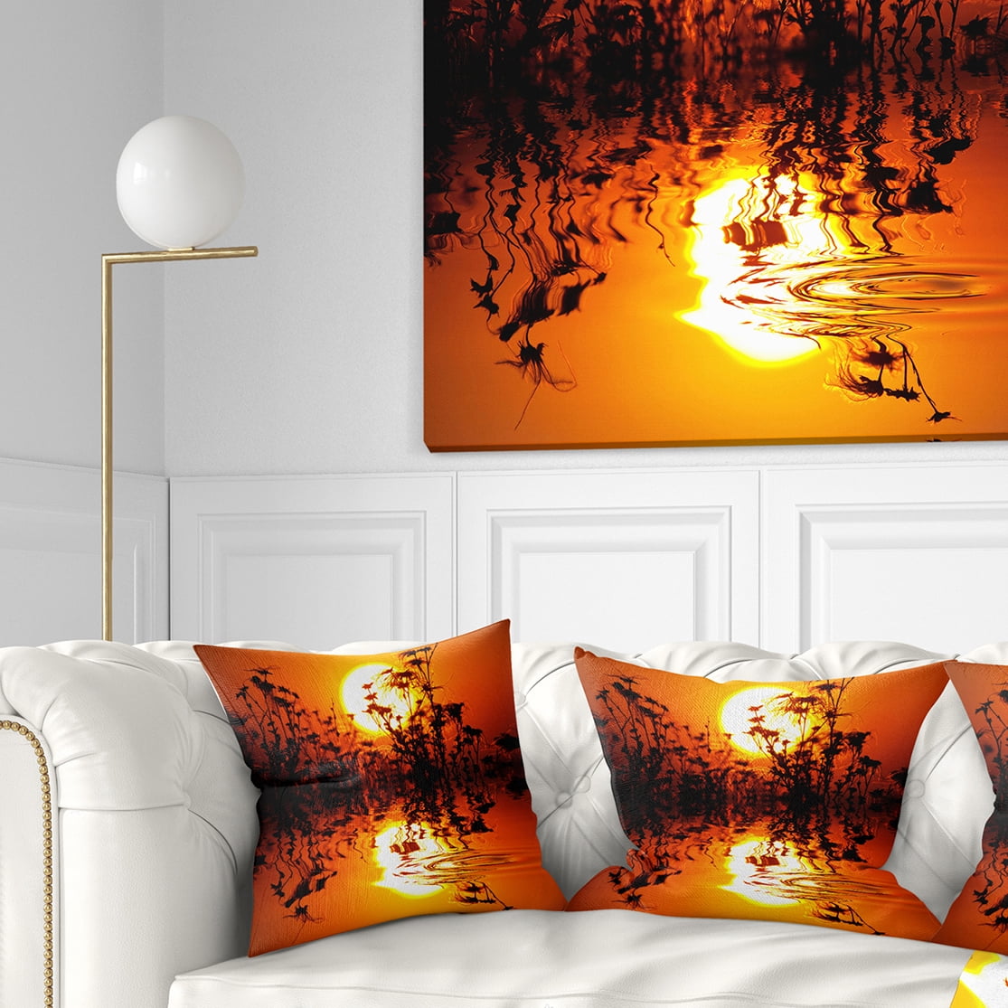 Designart Flowers Silhouette View At Sunset - Landscape Printed Throw Pillow - 16x16