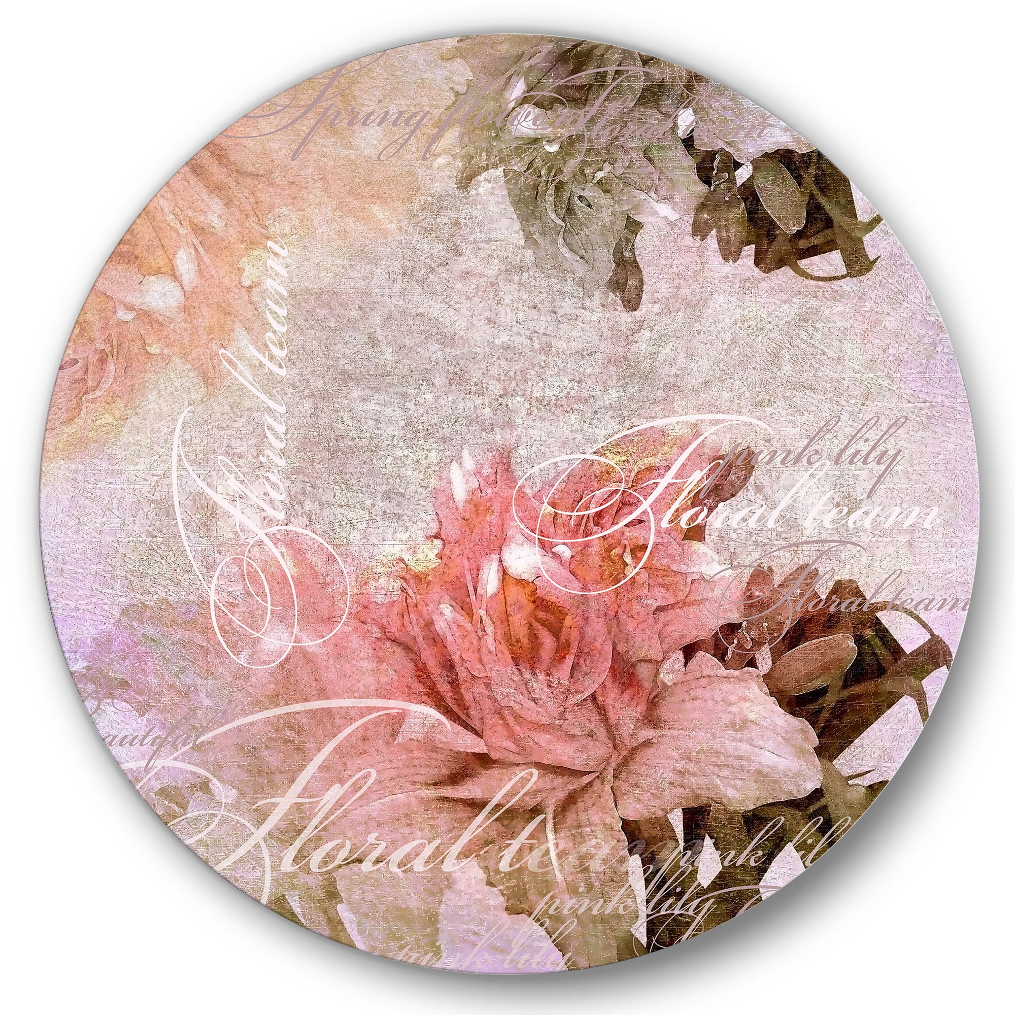 Designart 'Flowers Vintage In Pastel Colours' Traditional Circle Metal Wall Art 23x23 - Disc of 23